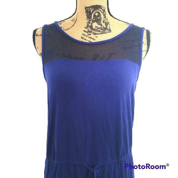 Medium The Limited mesh yoke royal blue & black drawstring dropwaist knit dress - Picture 2 of 7